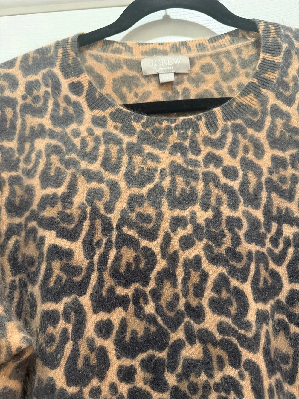 J Crew Brushed Cashmere Shrunken Crewneck Sweater In Leopard Print Medium
